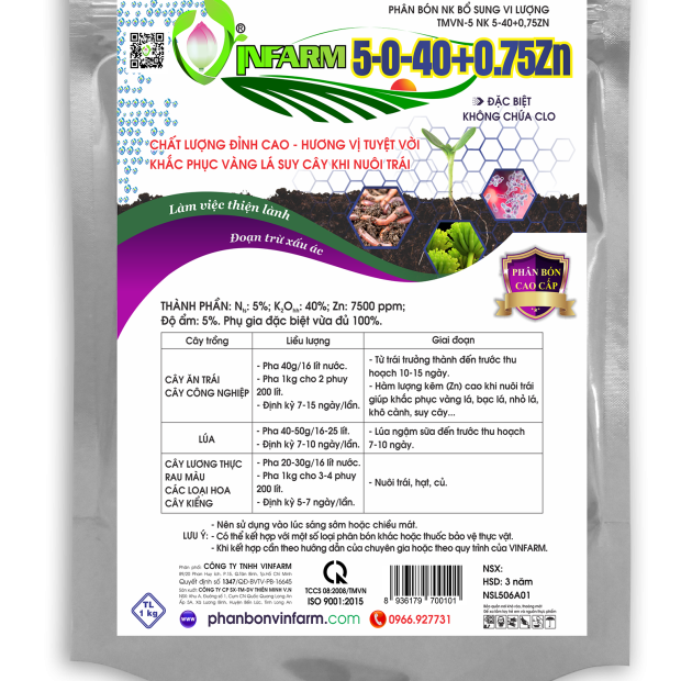 VINFARM 5-0-40 + 0,75Zn (GÓI 1KG)